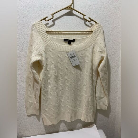 New Ralph Lauren Black Label 100% Cashmere Cable Knit Sweater Cream Color - Picture 1 of 8